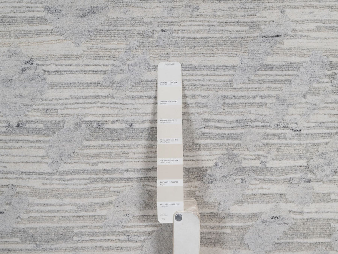 9'0" x 12'1" New Hand Knotted Grey Wool Rectangle Oriental Rug - MOA10291859