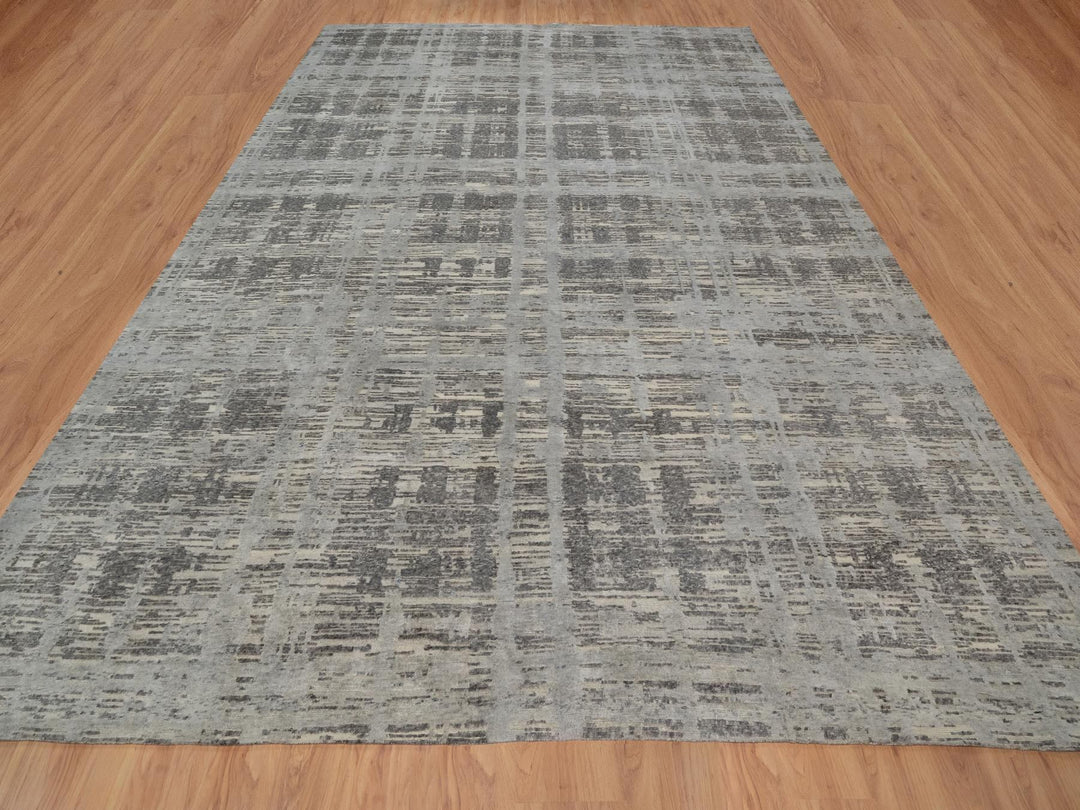 12'0" x 14'11" New Hand Knotted Grey Wool Rectangle Oriental Rug - MOA10291860