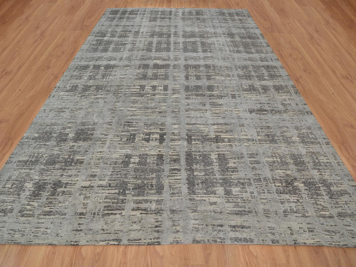 12'0" x 14'11" New Hand Knotted Grey Wool Rectangle Oriental Rug - MOA10291860