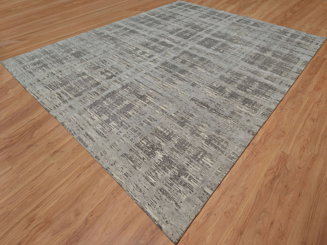 12'0" x 14'11" New Hand Knotted Grey Wool Rectangle Oriental Rug - MOA10291860