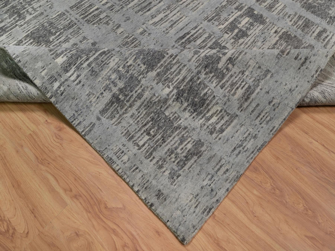 12'0" x 14'11" New Hand Knotted Grey Wool Rectangle Oriental Rug - MOA10291860