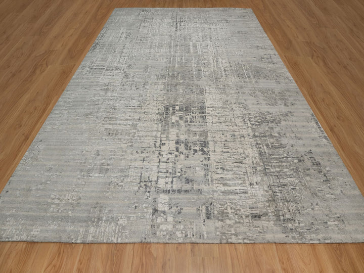 9'11" x 14'1" New Hand Knotted Grey Wool Rectangle Oriental Rug - MOA10291861