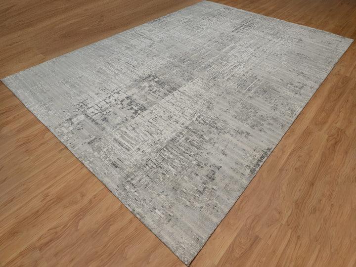 9'11" x 14'1" New Hand Knotted Grey Wool Rectangle Oriental Rug - MOA10291861