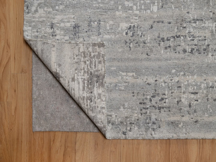 9'11" x 14'1" New Hand Knotted Grey Wool Rectangle Oriental Rug - MOA10291861