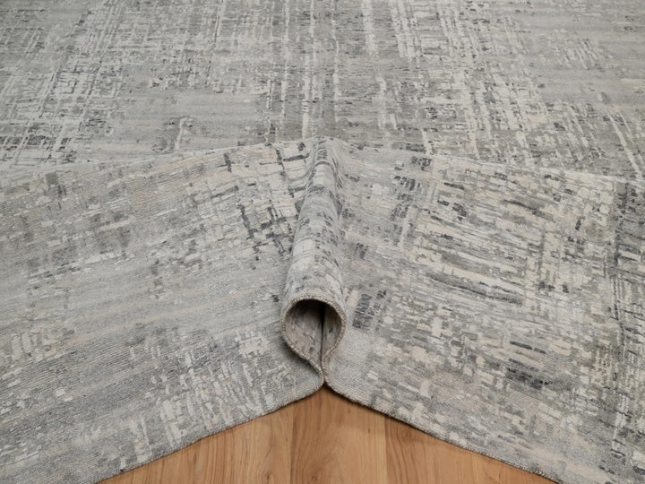 9'11" x 14'1" New Hand Knotted Grey Wool Rectangle Oriental Rug - MOA10291861