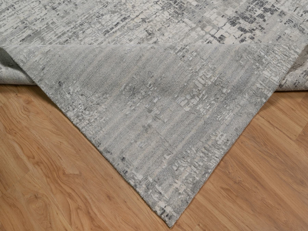 9'11" x 14'1" New Hand Knotted Grey Wool Rectangle Oriental Rug - MOA10291861