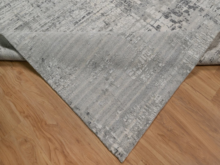 9'11" x 14'1" New Hand Knotted Grey Wool Rectangle Oriental Rug - MOA10291861