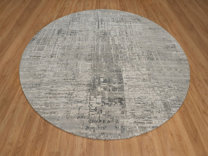 9'11" x 9'11" New Hand Knotted Grey Wool Round Oriental Rug - MOA10291862
