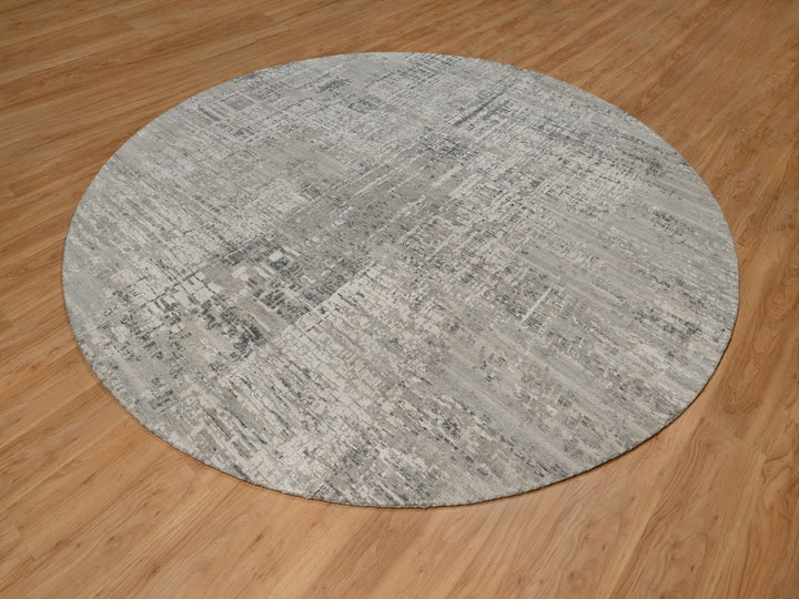 9'11" x 9'11" New Hand Knotted Grey Wool Round Oriental Rug - MOA10291862