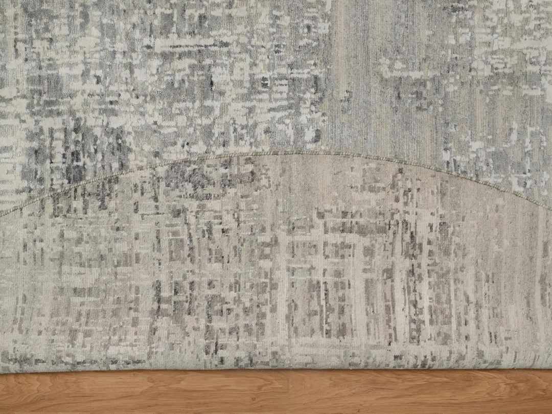 9'11" x 9'11" New Hand Knotted Grey Wool Round Oriental Rug - MOA10291862