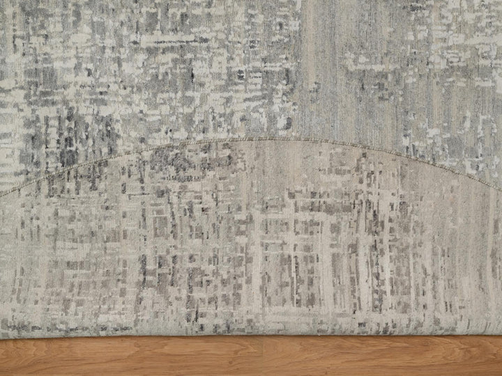 9'11" x 9'11" New Hand Knotted Grey Wool Round Oriental Rug - MOA10291862
