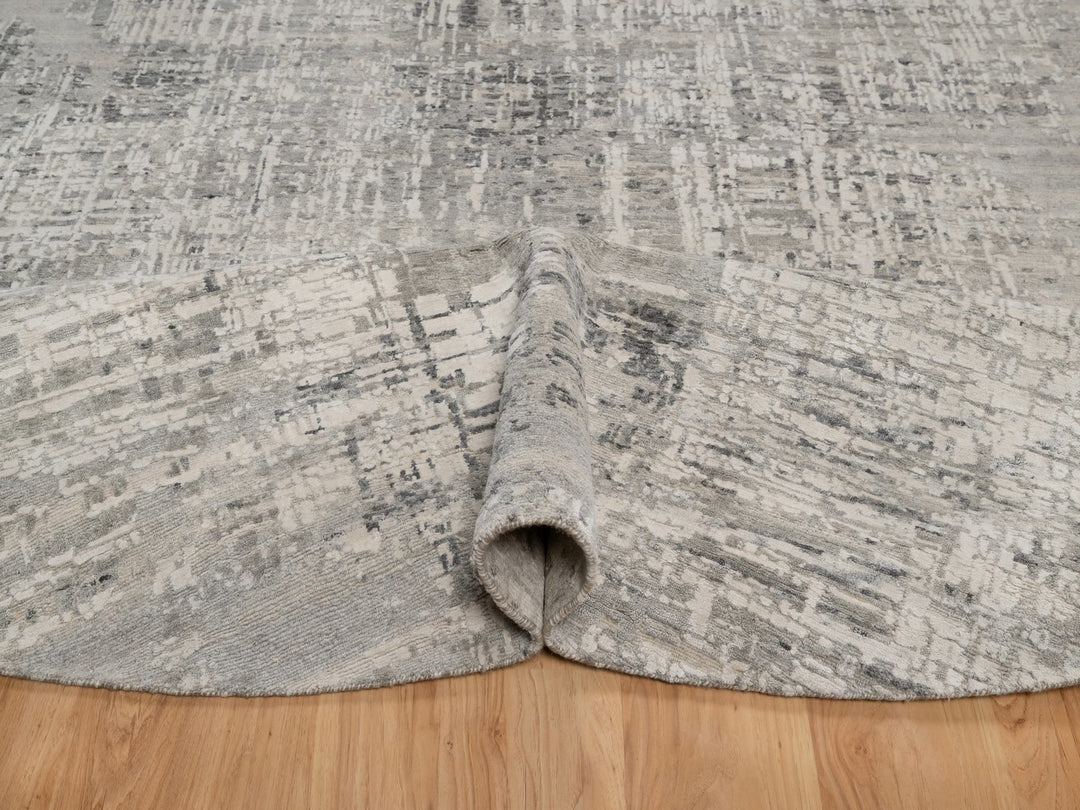 9'11" x 9'11" New Hand Knotted Grey Wool Round Oriental Rug - MOA10291862
