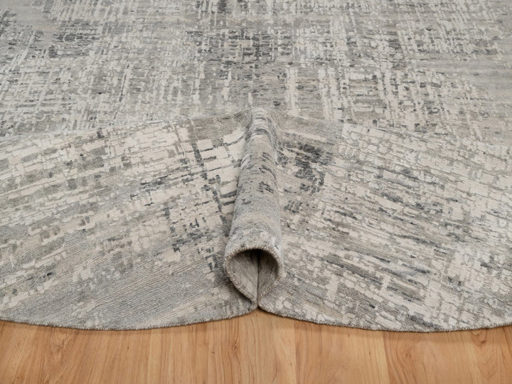 9'11" x 9'11" New Hand Knotted Grey Wool Round Oriental Rug - MOA10291862