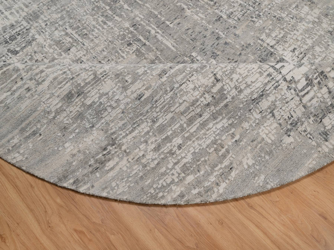 9'11" x 9'11" New Hand Knotted Grey Wool Round Oriental Rug - MOA10291862