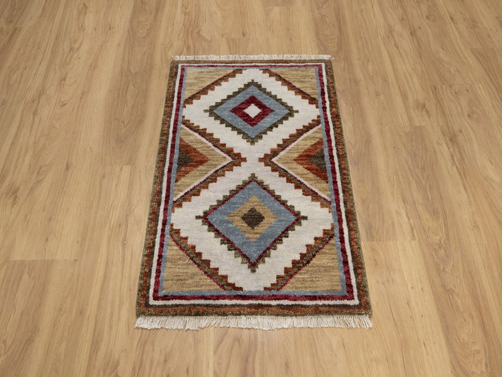 2'1" x 3'1" New Hand Knotted Grey Wool Rectangle Oriental Rug - MOA10291864