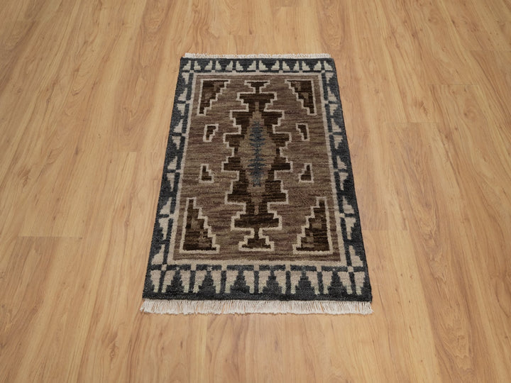 2'0" x 3'1" New Hand Knotted Brown Wool Rectangle Oriental Rug - MOA10291865