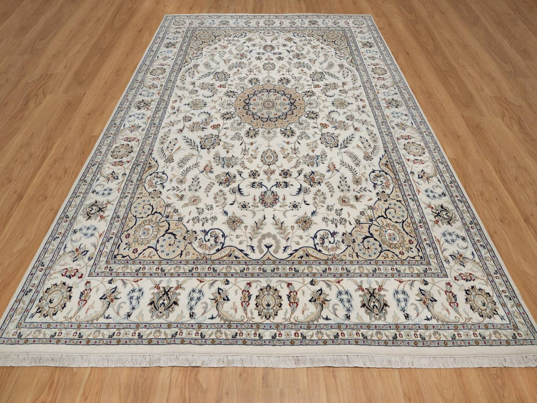 8'7" x 12'2" New Hand Knotted Ivory Wool & Silk Rectangle Oriental Rug - MOA10291867