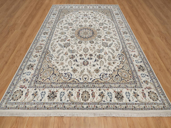 8'7" x 12'2" New Hand Knotted Ivory Wool & Silk Rectangle Oriental Rug - MOA10291867