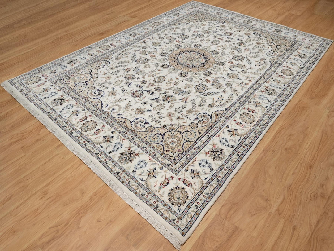 8'7" x 12'2" New Hand Knotted Ivory Wool & Silk Rectangle Oriental Rug - MOA10291867