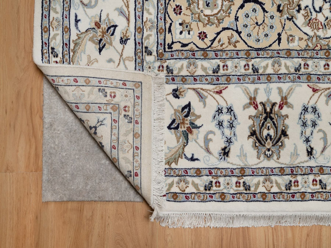 8'7" x 12'2" New Hand Knotted Ivory Wool & Silk Rectangle Oriental Rug - MOA10291867