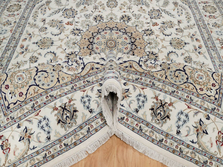 8'7" x 12'2" New Hand Knotted Ivory Wool & Silk Rectangle Oriental Rug - MOA10291867