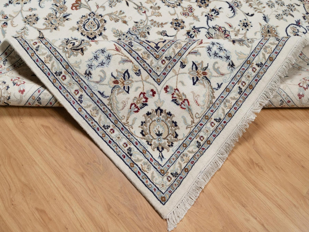 8'7" x 12'2" New Hand Knotted Ivory Wool & Silk Rectangle Oriental Rug - MOA10291867