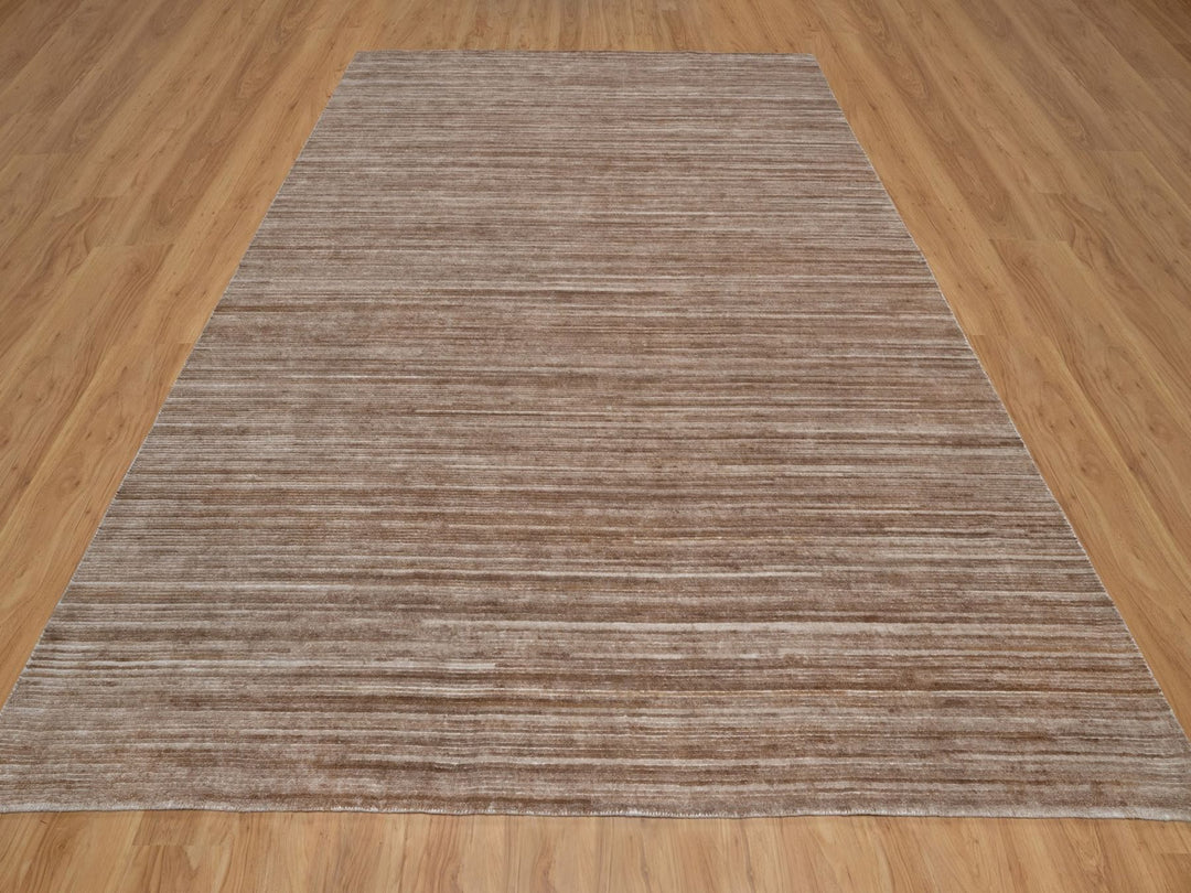 9'1" x 12'1" New Hand Loomed Brown Polyester Rectangle Oriental Rug - MOA10291869