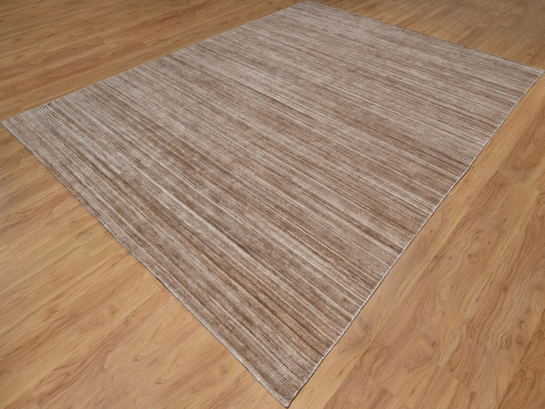 9'1" x 12'1" New Hand Loomed Brown Polyester Rectangle Oriental Rug - MOA10291869