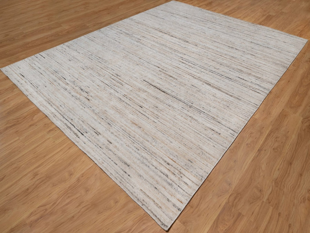 9'1" x 12'0" New Hand Loomed Ivory Polyester Rectangle Oriental Rug - MOA10291874