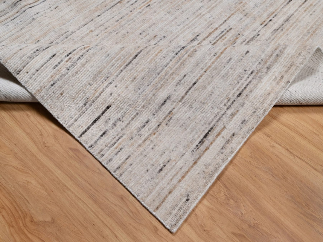 9'1" x 12'0" New Hand Loomed Ivory Polyester Rectangle Oriental Rug - MOA10291874