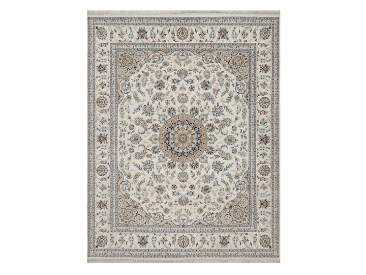 8'0" x 10'0" New Hand Knotted Ivory Wool & Silk Rectangle Oriental Rug - MOA10291875