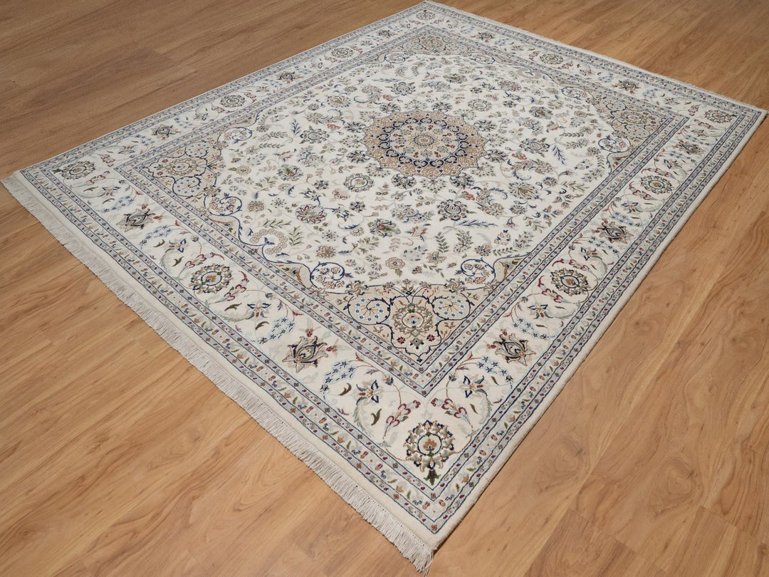 8'0" x 10'0" New Hand Knotted Ivory Wool & Silk Rectangle Oriental Rug - MOA10291875