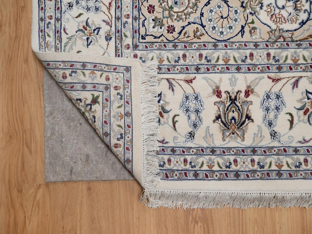 8'0" x 10'0" New Hand Knotted Ivory Wool & Silk Rectangle Oriental Rug - MOA10291875