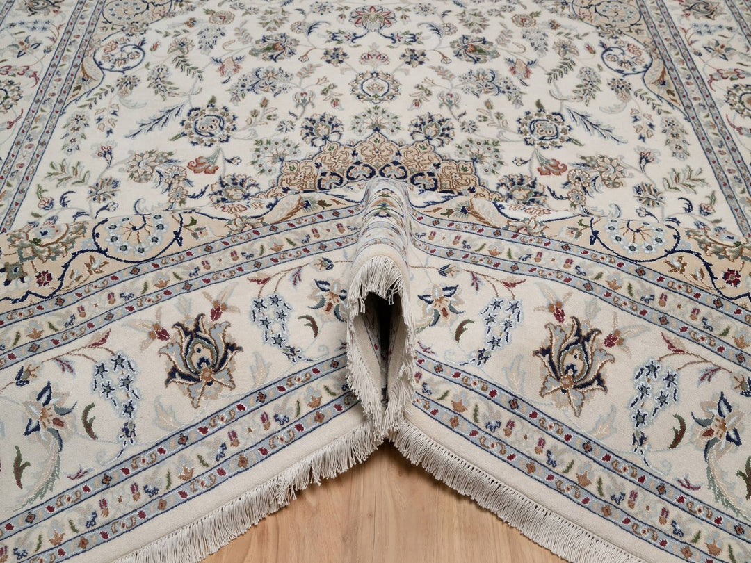 8'0" x 10'0" New Hand Knotted Ivory Wool & Silk Rectangle Oriental Rug - MOA10291875