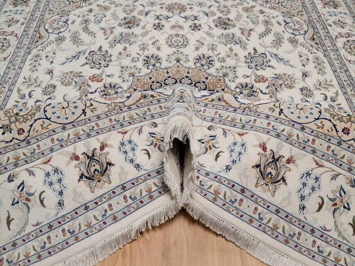 8'0" x 10'0" New Hand Knotted Ivory Wool & Silk Rectangle Oriental Rug - MOA10291875