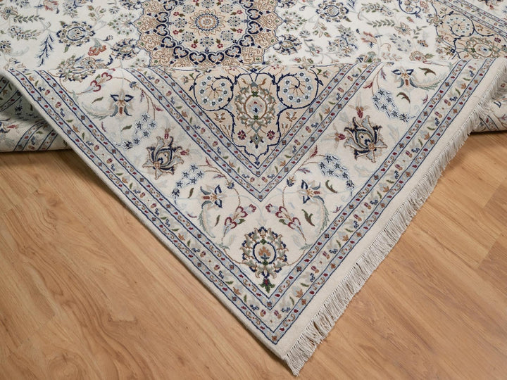 8'0" x 10'0" New Hand Knotted Ivory Wool & Silk Rectangle Oriental Rug - MOA10291875