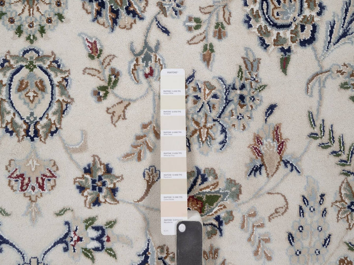 8'0" x 10'0" New Hand Knotted Ivory Wool & Silk Rectangle Oriental Rug - MOA10291875