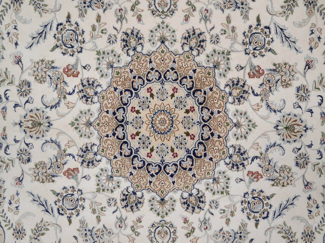 8'0" x 10'0" New Hand Knotted Ivory Wool & Silk Rectangle Oriental Rug - MOA10291875