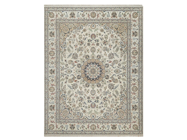 8'0" x 10'6" New Hand Knotted Ivory Wool & Silk Rectangle Oriental Rug - MOA10291878