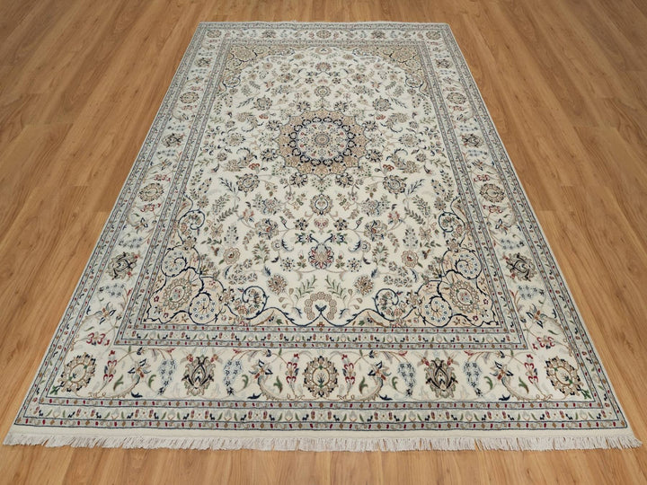 8'0" x 10'6" New Hand Knotted Ivory Wool & Silk Rectangle Oriental Rug - MOA10291878