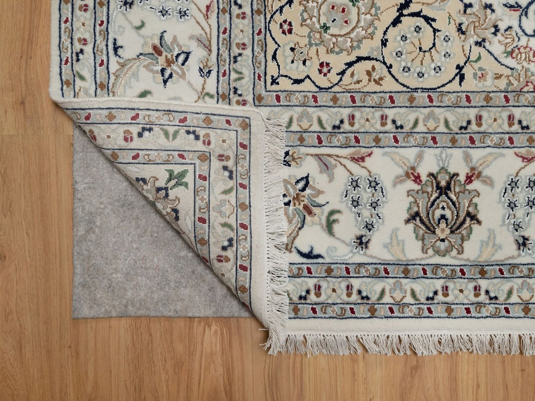 8'0" x 10'6" New Hand Knotted Ivory Wool & Silk Rectangle Oriental Rug - MOA10291878