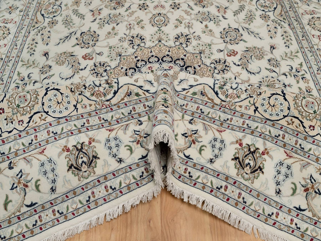 8'0" x 10'6" New Hand Knotted Ivory Wool & Silk Rectangle Oriental Rug - MOA10291878