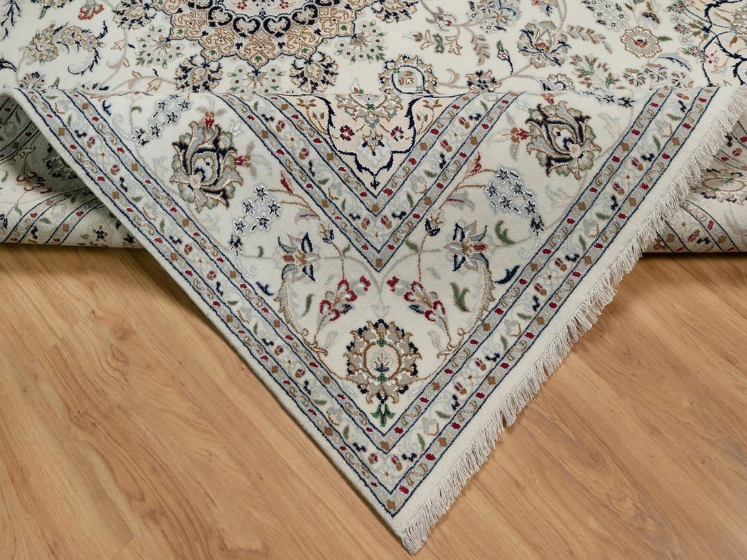 8'0" x 10'6" New Hand Knotted Ivory Wool & Silk Rectangle Oriental Rug - MOA10291878