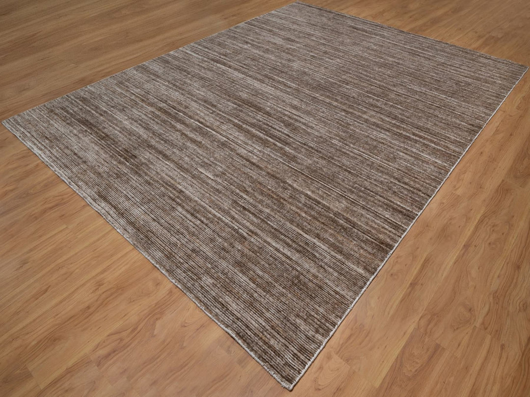 9'1" x 12'1" New Hand Loomed Brown Polyester Rectangle Oriental Rug - MOA10291879