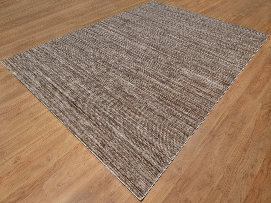 9'0" x 12'1" New Hand Loomed Brown Polyester Rectangle Oriental Rug - MOA10291881