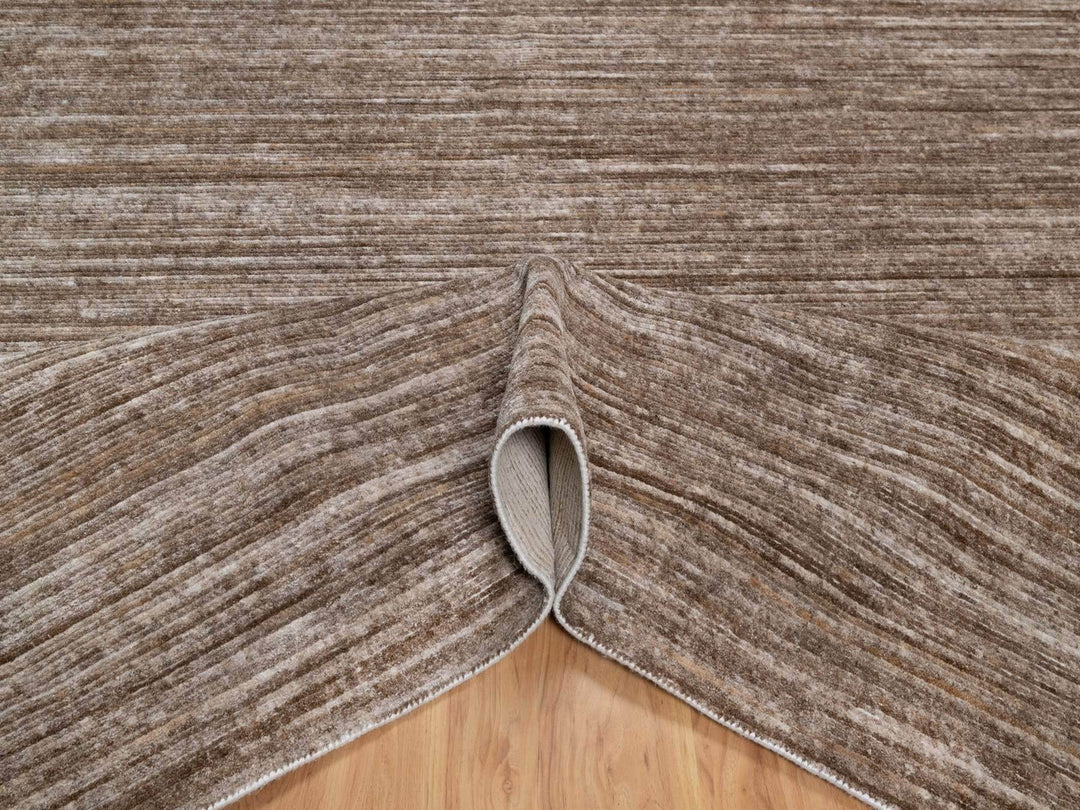 9'0" x 12'1" New Hand Loomed Brown Polyester Rectangle Oriental Rug - MOA10291881