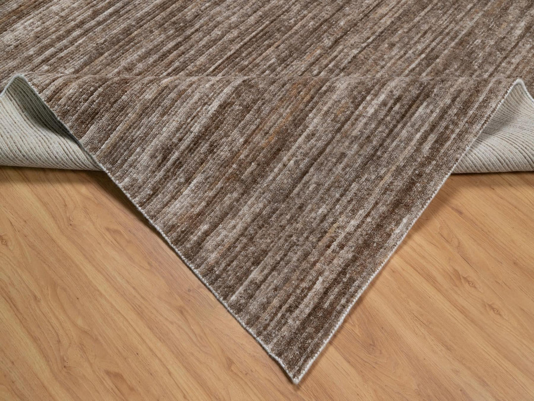 9'0" x 12'1" New Hand Loomed Brown Polyester Rectangle Oriental Rug - MOA10291881