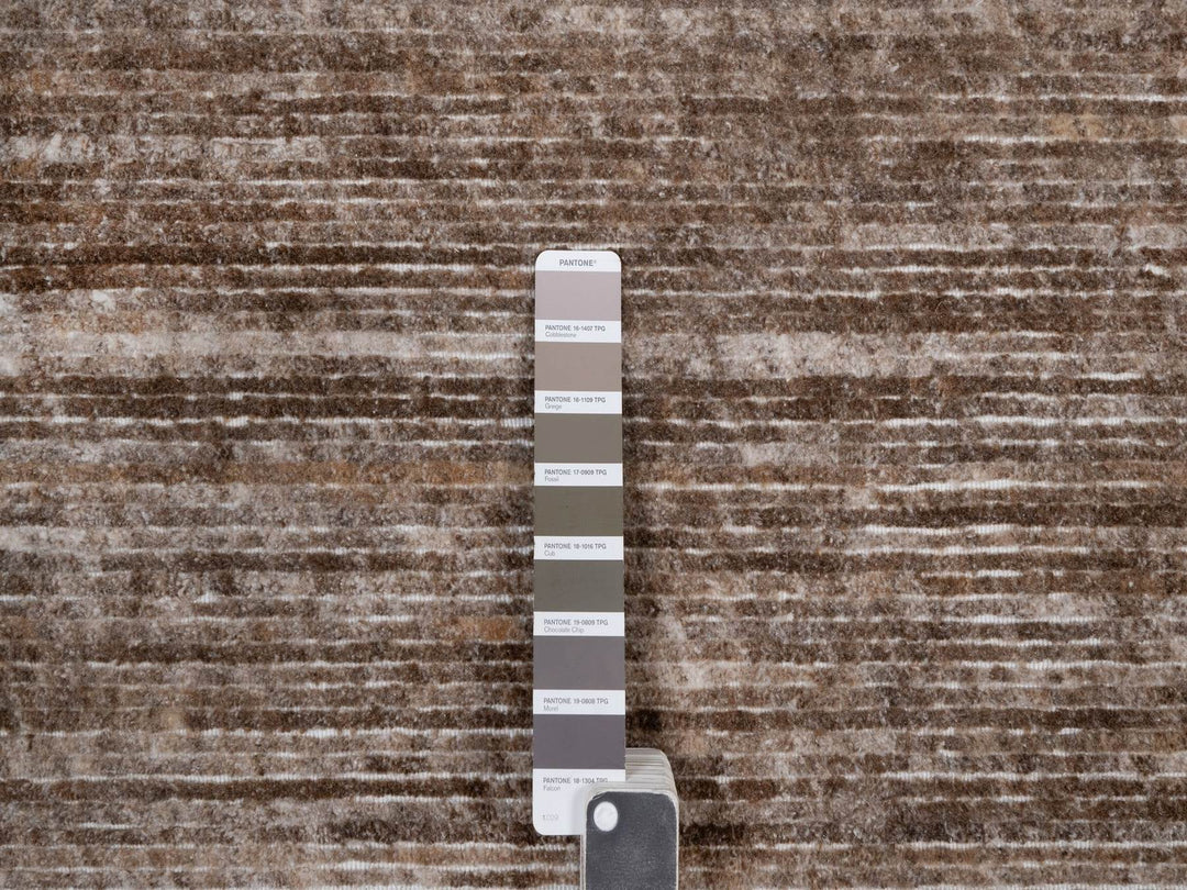 9'0" x 12'1" New Hand Loomed Brown Polyester Rectangle Oriental Rug - MOA10291881