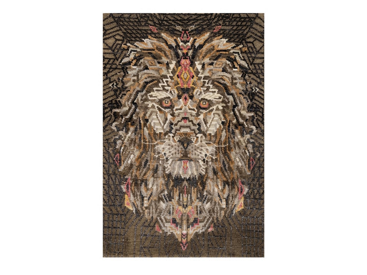2'0" x 3'0" New Hand Knotted Brown Wool & Silk Rectangle Oriental Rug - MOA10291882