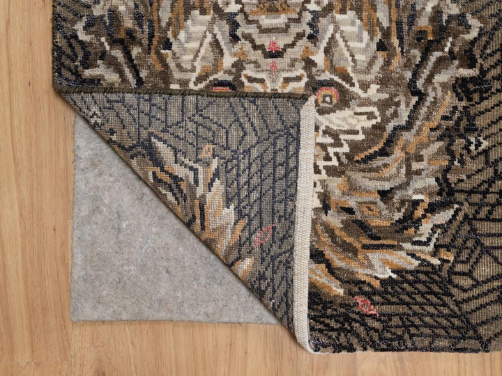 2'0" x 3'0" New Hand Knotted Brown Wool & Silk Rectangle Oriental Rug - MOA10291882